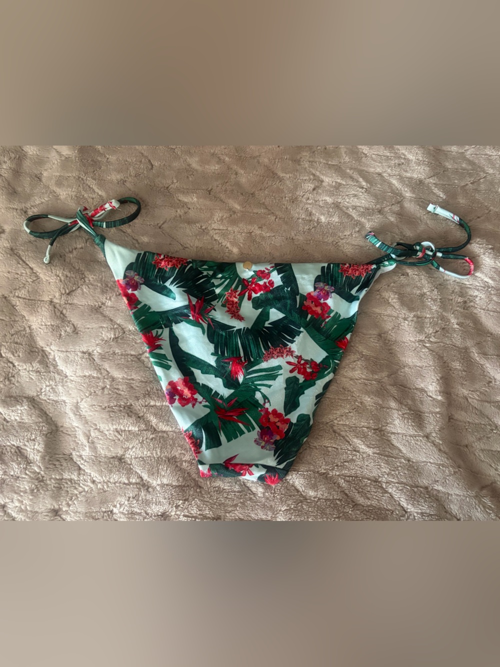 Victoria's Secret Light Blue Floral & Green Leaf Cheeky Bikini Bottoms - Picture 6 of 7